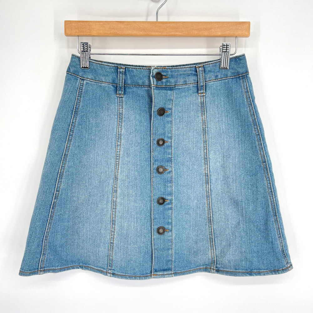 Mossimo‎ Supply Co Women’s Skirt 0 A-Line Button Front Blue Denim Stone Wash Y2K